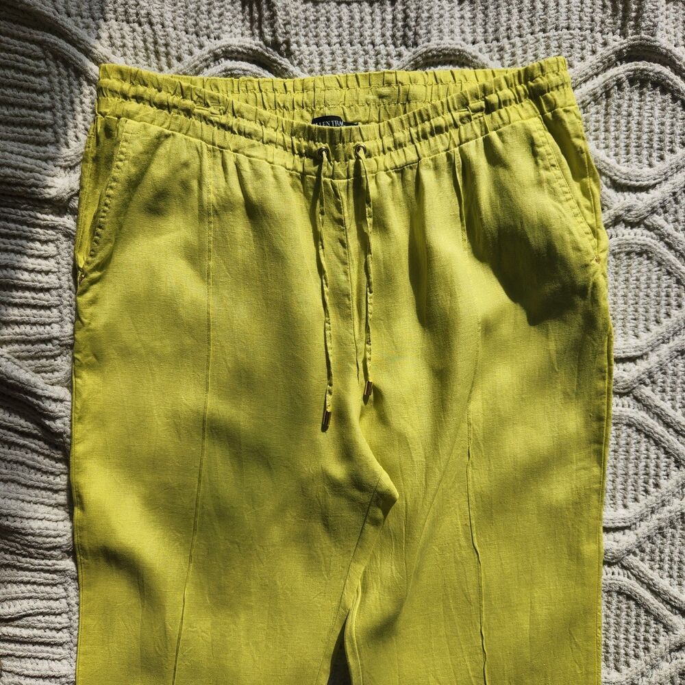 Ellen Tracy 100% Linen Drawstring Pants Neon Chartreuse Yellow XL - Picture 4 of 6